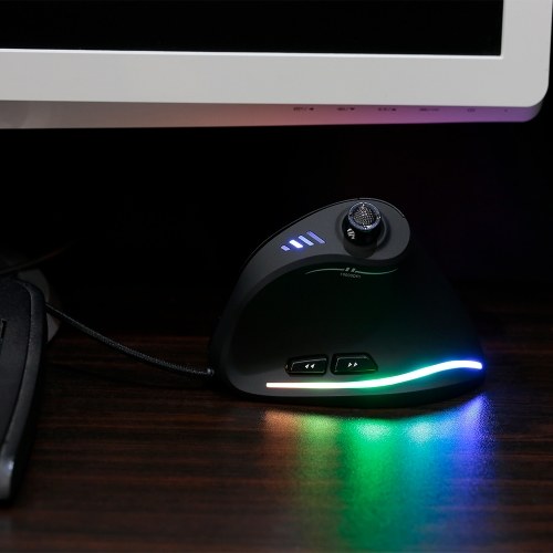Zelotes C-18 Vertical Wired Gaming Mouse 11 Programmable Buttons Adjustable 10000DPI Laser Engine RGB Light Belt 128KB On-board Memory 