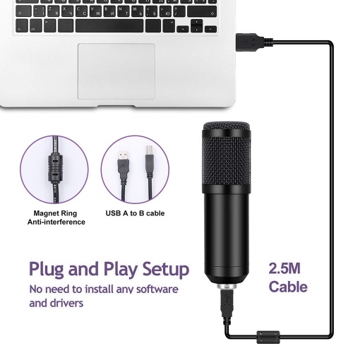 

USB 192kHZ/24bit Podcast Recording Microphone Kit Professional Condenser Studio Broadcasting MIC with Stand Plug & Play For Gaming Chatting Speech