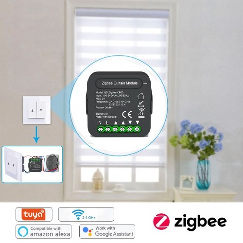 5Pcs QS-Zigbee-CP03 Tuya ZigBee Intelligent Curtain Swtich Module Home Curtain Modification Module Mobilephone Device Sharing Timing Function APP Remotes Control 