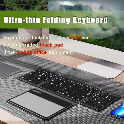 B055 Ultra Thin Wireless keyboard Four fold with large touchpad BT keyboard Tablet Silent mini keyboard 