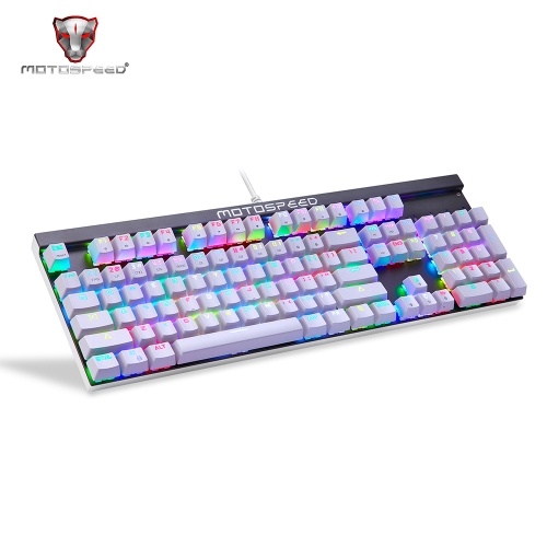 

Motospeed CK103 104 Key NKRO USB Проводная RGB с подсветкой Механическая игровая клавиатура Белый Keycaps Blue Switch