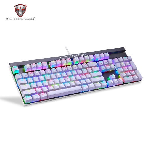 

Motospeed CK103 104 Key NKRO USB Wired RGB Backlit Mechanical Gaming Keyboard White Keycaps Blue Switch