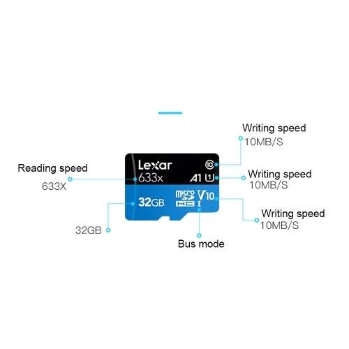 

Lexar TF Card Reading Speed 95MB/s Writing Speed 20MB/s Micro SDHC Class10 UHS-I U1 V10 A1 Memory Cards 64GB