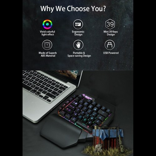 

Illuminated Keyboard 39 Keys Gaming Keyboard USB Powered Operated Diverse Lighting Effect for Computer Laptop E-sports Portable