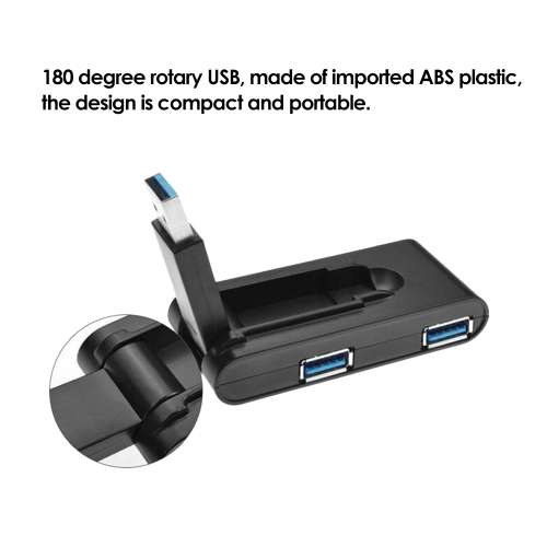

180 Degree Rotating USB 3.0 Hub Folding USB 4 Port Splitter One Drag Four USB Hub Computer Hub Plug and Play Black