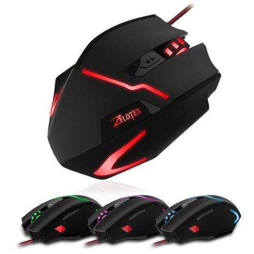 

ZELOTES T-10 7200DPI Проводная игровая мышь Оптически регулируемая USB-компьютерная подсветка Мышь 7-клавишная мышь для ПК для ноутбуков Gamer