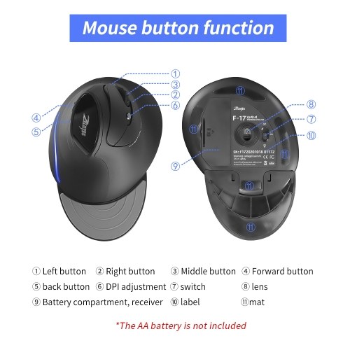 ZELOTES F-17 Vertical Mouse 2.4GHz Wireless Gaming Mouse 6 Keys Ergonomic Optical Mice with 3 Adjustable DPI for PC Laptop 