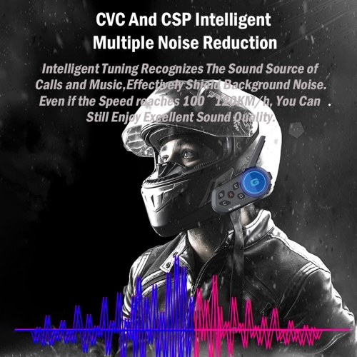 Motorcycle BT Headset, Motorcycle Helmet Intercom, BT Connection Stereo Music Intelligent Noise Reduction Voice Prompt 500M Double Intercom, Intelligent Noise Reduction, FM Radio Long Battery Life for Worry-Free Riding 