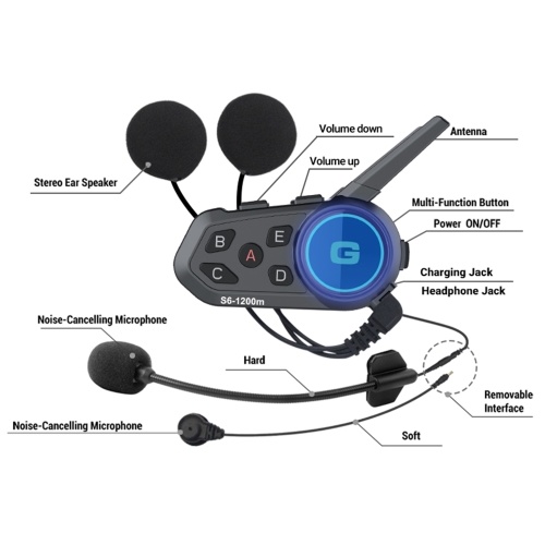 Motorcycle BT Headset, Motorcycle Helmet Intercom, BT Connection Stereo Music Intelligent Noise Reduction Voice Prompt 500M Double Intercom, Intelligent Noise Reduction, FM Radio Long Battery Life for Worry-Free Riding 