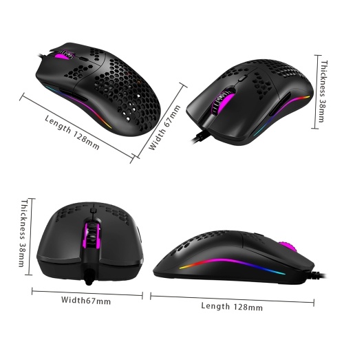 

ZELOTES C-7 USB Wired Mouse RGB Gaming Mouse 16000DPI Computer Game Mice Hollowed-out Honeycomb Design for PC Laptop Black