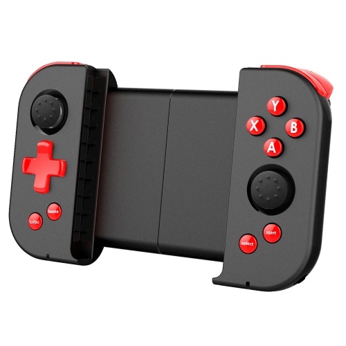 Wireless BT Gamepad Portable Stretchable Game Controller with Turbo Function Dual Rocker Compatible with Android/iOS Red&Black