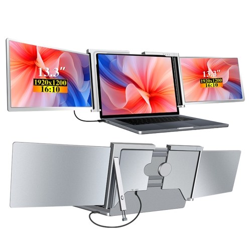 13.3 inches Laptop Expansion Screen FHD Portable Tri-screen Monitor with 1 Cable for 2 Displays for Windows, MacOS for 13.3-16.5 inch Laptop