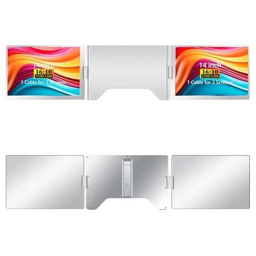 14`` Laptop Screen Extender 1080P FHD Portable Triple Monitor for 13-17.3`` Laptop Folding Monitor Extender with Kickstand Carrying Bag 