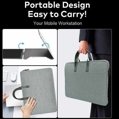 14`` Laptop Screen Extender 1080P FHD Portable Triple Monitor for 13-17.3`` Laptop Folding Monitor Extender with Kickstand Carrying Bag 