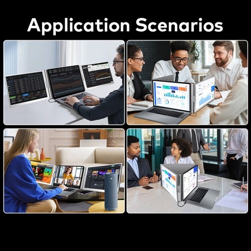 14`` Laptop Screen Extender 1080P FHD Portable Triple Monitor for 13-17.3`` Laptop Folding Monitor Extender with Kickstand Carrying Bag 