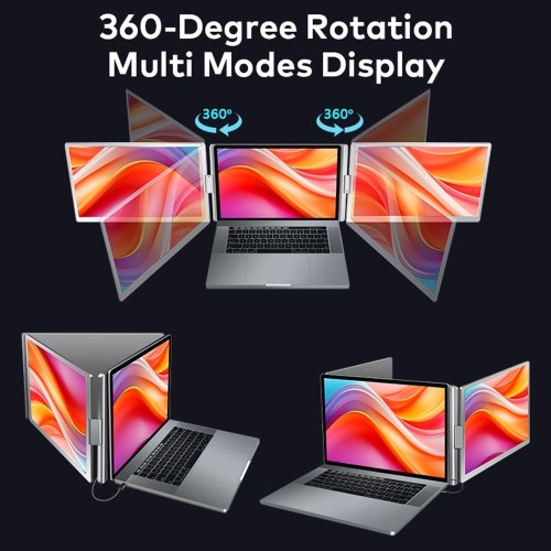 14`` Laptop Screen Extender 1080P FHD Portable Triple Monitor for 13-17.3`` Laptop Folding Monitor Extender with Kickstand Carrying Bag 