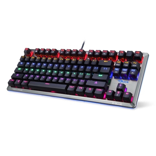 E-3lue EKM727 Ergonomic USB com fio de alta velocidade de 87 teclas / 104 Chaves Esports teclado mecânico Gaming Key Cap Blue metal painel Switches / Preto Muda colorido Backlight LED