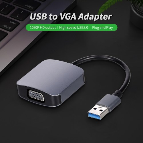 

Адаптер USB-VGA 1080P Ultra HD USB3.0 Видеоадаптер Адаптер зеркального отображения экрана для ТВ / монитора / проектора Серый