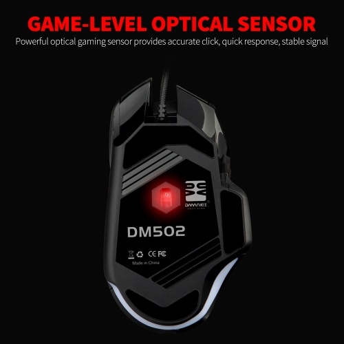 

DM502 Wired Gaming Mouse Ergonomic Mice with Optical Engine Maximum 7200DPI 8 Programmable Buttons Colorful RGB Light Effect