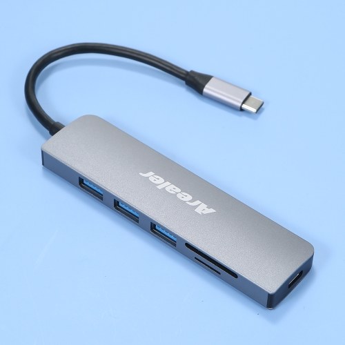 

Arealer 6-in-1 Multifunctional Type-C Hub Aluminum Alloy Type-C Converter with 3*USB3.0 PD Ports TF SD Card Slots Plug and Play