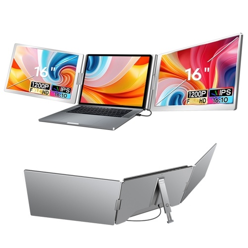 16`` Laptop Screen Extender 16:10 FHD Portable Triple Monitor for 12-18.5`` Laptop Folding Monitor Extender with Kickstand Carrying Bag 
