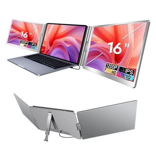 16`` Laptop Screen Extender 16:10 FHD Portable Triple Monitor for 12-18.5`` Laptop Folding Monitor Extender with Kickstand Carrying Bag 