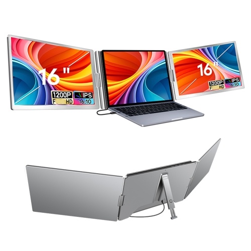 16`` Laptop Screen Extender 16:10 FHD Portable Triple Monitor for 12-18.5`` Laptop Folding Monitor Extender with Kickstand Carrying Bag 