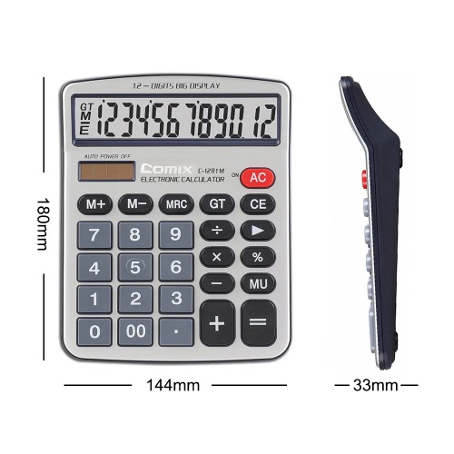 

Comix C-1281M Standard Function Desktop Calculator 12 Digits Solor and Battery Dual Power for School Office Home