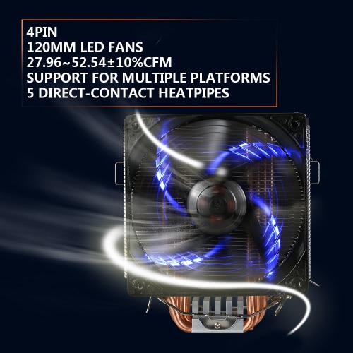 

PCCOOLER 5 Heatpipes Radiator Quiet 4pin CPU Cooler Heatsink Fan Cooling with 120mm LED Fan for Desktop Computer
