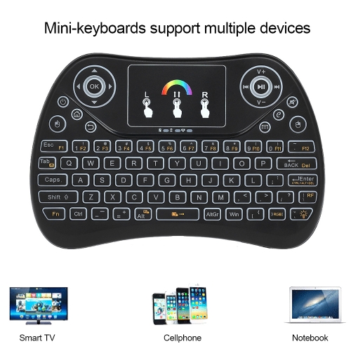 

Portable 2.4G RGB Wireless Keyboard Touchpad Backlit Mini Keyboard with USB Receiver Plug and Play for Android TV Box Tablet Black