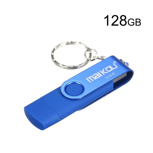 MaiKou 2-em-1 USB 3.0 Flash Drive Disco Flash USB Azul e 128 GB