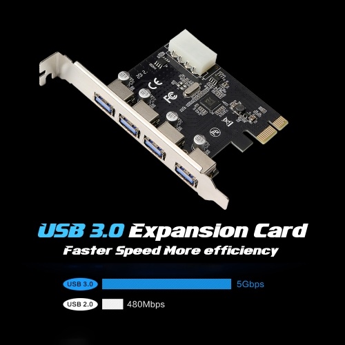 PCI-E to 4 USB3.0 Ports Expansion Card PCI Express to USB3.0 Adapter Card with Large 4Pin Power Interface for Desktop PC