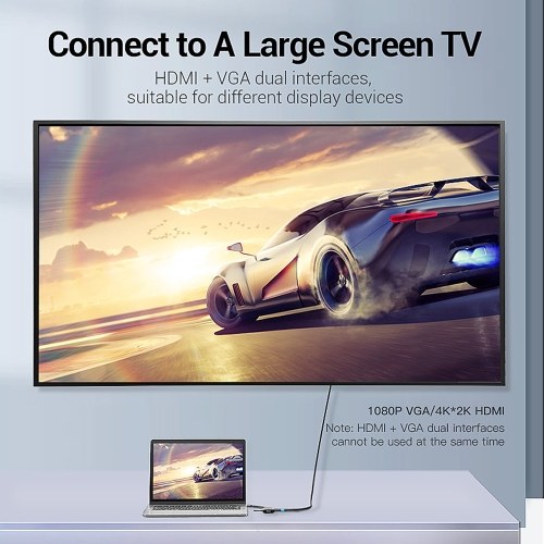 CS@ Vention USB-C to HDMI/VGA/1USB-A/ PD Cable 4-in-1 Multi Function 0.15M. Space Grey (TFAHB)