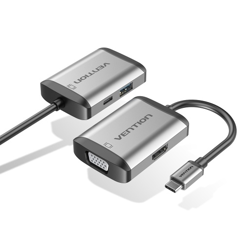CS@ Vention USB-C to HDMI/VGA/1USB-A/ PD Cable 4-in-1 Multi Function 0.15M. Space Grey (TFAHB)