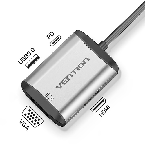 CS@ Vention USB-C to HDMI/VGA/1USB-A/ PD Cable 4-in-1 Multi Function 0.15M. Space Grey (TFAHB)