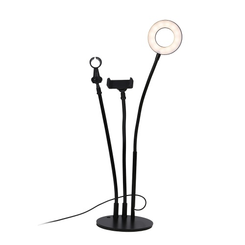 

3in1 9cm LED Desktop Video Ring Light Fill Lamp Phone Microphone Holder Selfie Lamp With Weight Base USB Plug For YouTube Tik Tok Live Streaming