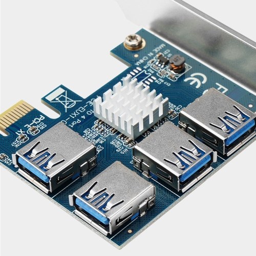 

PCI-E X1 to External 4 PCI-E USB 3.0 Riser Card 1 to 4 PCI-E Adapter Card for Bitcoin Mining Compatible with X4/X8/X16