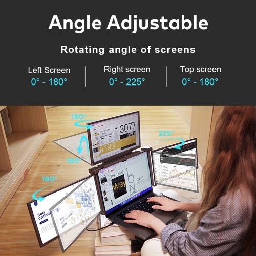 14 inches Laptop Expansion Screen 1080P FHD Portable Quad-screen Monitor Fordable & Rotatable Design Driver Quick Installation with 1 Cable for 3 Displays for Windows, MacOS for 13.6-17.3 inch Laptop 