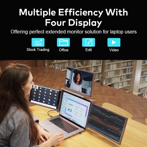 14 inches Laptop Expansion Screen 1080P FHD Portable Quad-screen Monitor Fordable & Rotatable Design Driver Quick Installation with 1 Cable for 3 Displays for Windows, MacOS for 13.6-17.3 inch Laptop 