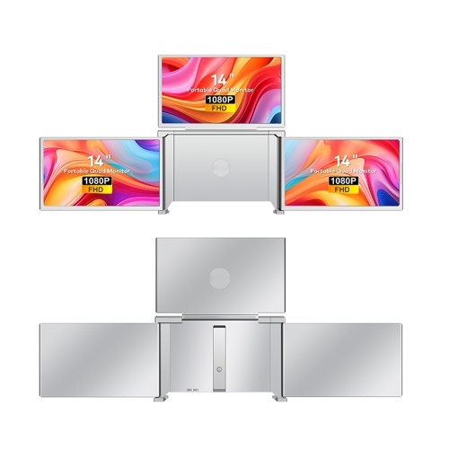 14 inches Laptop Expansion Screen 1080P FHD Portable Quad-screen Monitor Fordable & Rotatable Design Driver Quick Installation with 1 Cable for 3 Displays for Windows, MacOS for 13.6-17.3 inch Laptop 