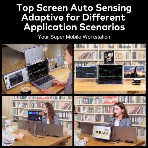 14 inches Laptop Expansion Screen 1080P FHD Portable Quad-screen Monitor Fordable & Rotatable Design Driver Quick Installation with 1 Cable for 3 Displays for Windows, MacOS for 13.6-17.3 inch Laptop 