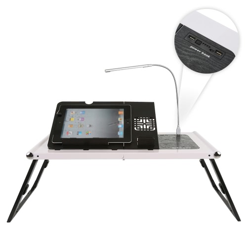 

KKmoon Portable Ergonomic Foldable Laptop Desk Adjustable Notebook Bed Tray Table Tablet Phone Stand with 10000mAh Power Bank LED