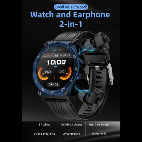 

Умные часы с наушниками 1,53-дюймовый IPS-экран с высокой четкостью Спортивный мониторинг здоровья Монитор сна Часы IP67 Водонепроницаемые наушники BT5.0 TWS Длительный срок службы 100+ мультиспортивных режимов BT Call для мужчин, женщин