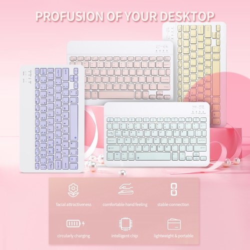 10-inch Wireless BT Keyboard Three-system Universal Colorful Rechargeable BT Keyboard Mobilephone Tablet Universal Keyboard 