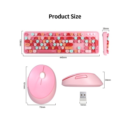 Mofii Sweet Keyboard Mouse Combo Mixed Color 2.4G Wireless Keyboard Mouse Set Circular Suspension Key Cap for PC Laptop Black 