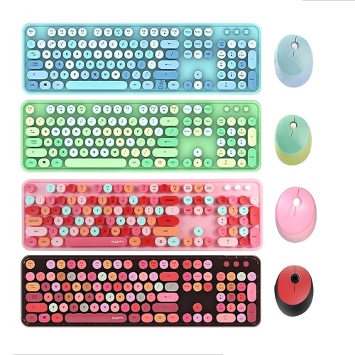 Mofii Sweet Keyboard Mouse Combo Mixed Color 2.4G Wireless Keyboard Mouse Set Circular Suspension Key Cap for PC Laptop Black 