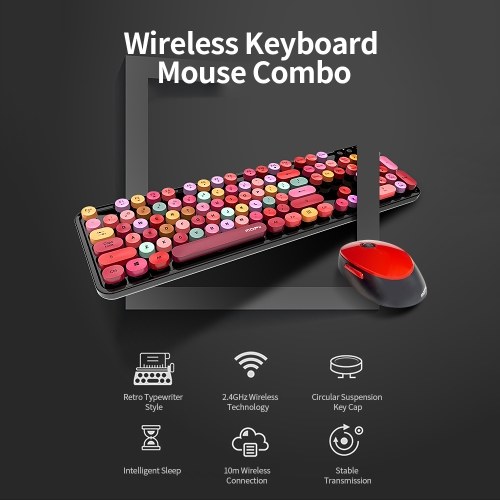 Mofii Sweet Keyboard Mouse Combo Mixed Color 2.4G Wireless Keyboard Mouse Set Circular Suspension Key Cap for PC Laptop Black 