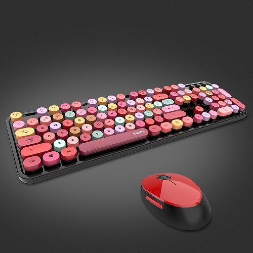 Mofii Sweet Keyboard Mouse Combo Mixed Color 2.4G Wireless Keyboard Mouse Set Circular Suspension Key Cap for PC Laptop Black 