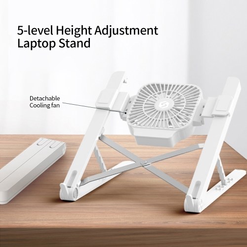 

Laptop Stand with Cooling Fan Folding Portable Laptop Bracket 5-level Height Adjustable Desktop Cooling Holder Black