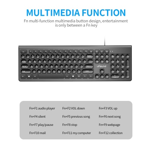 

uFound U-762 Mouse and Keyboard Combo 106-key Low Decibel Keys Keyboard + USB Wired Mouse Plug and Play Black
